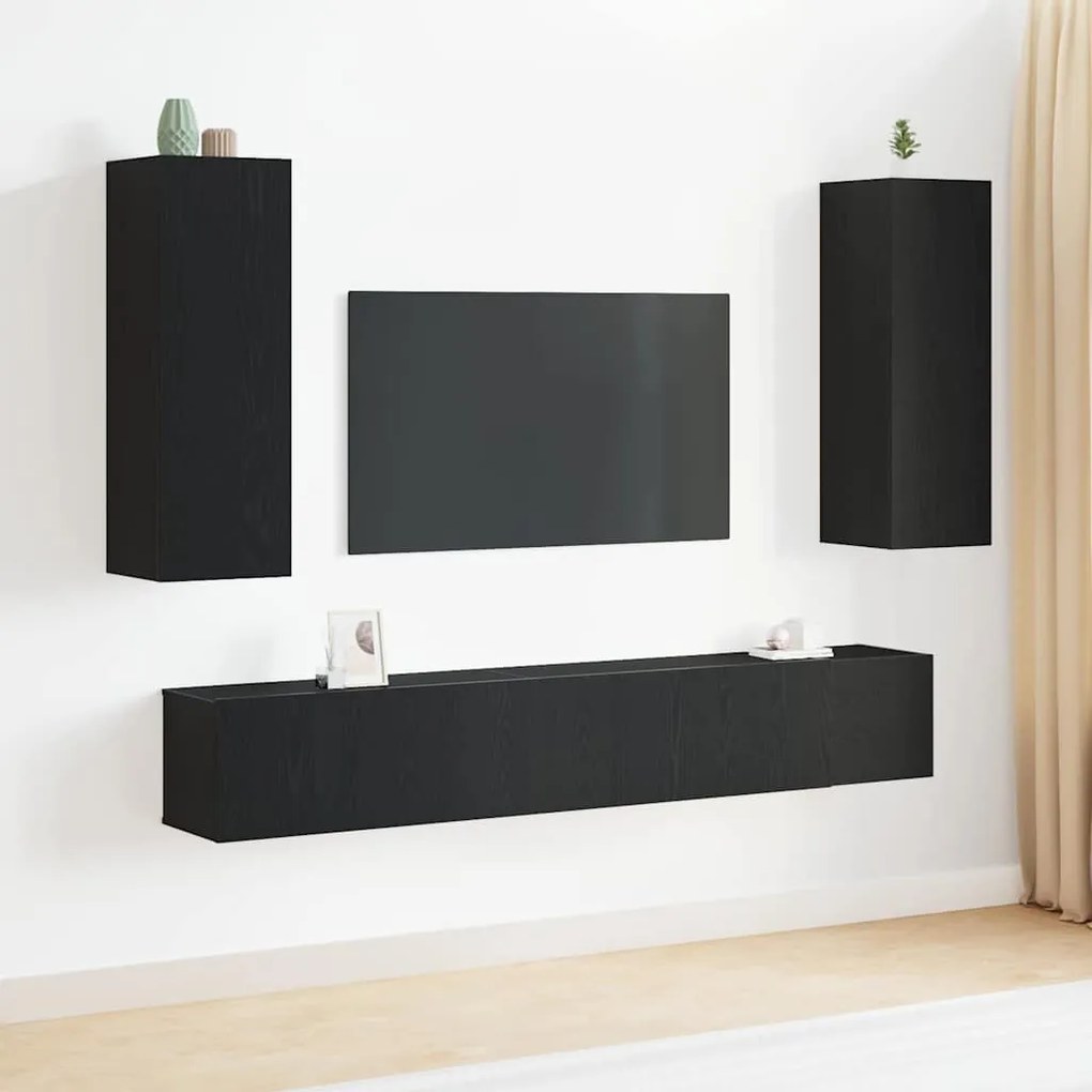 Conjunto de Armário para TV de 5 Peças Carvalho Preto Madeira Engenhada