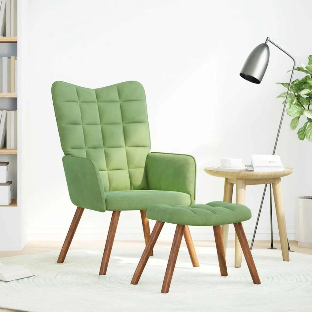 Cadeira de descanso com banco veludo verde-claro