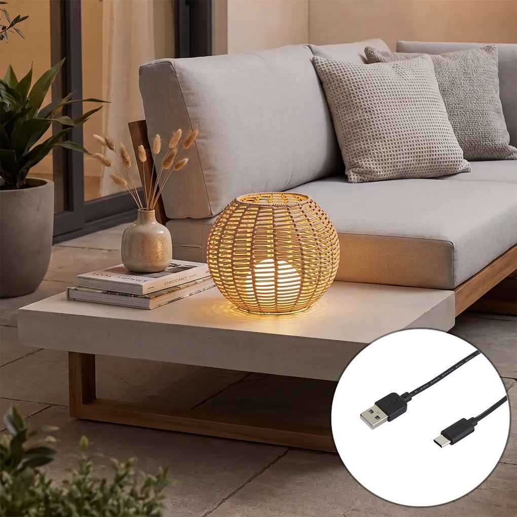 Candeeiro de Mesa de Exterior Bege 30cm incl. LED Recarregável com USB-C IP44 - Oli