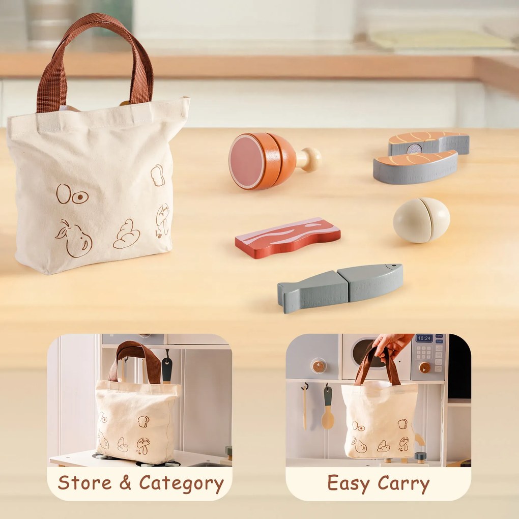 Conjunto de Comidas de Brincar Infantil de Madeira - Carne
