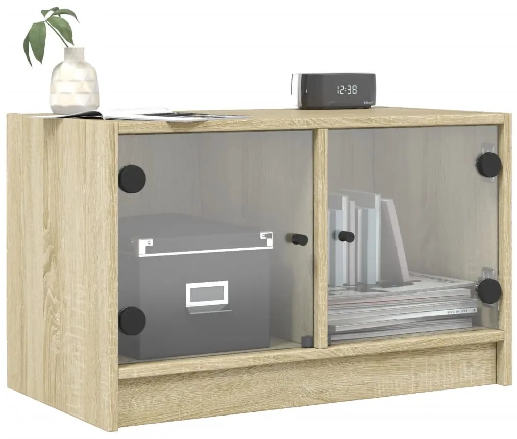 Móvel de TV c/ portas de vidro 68x37x42 cm carvalho sonoma