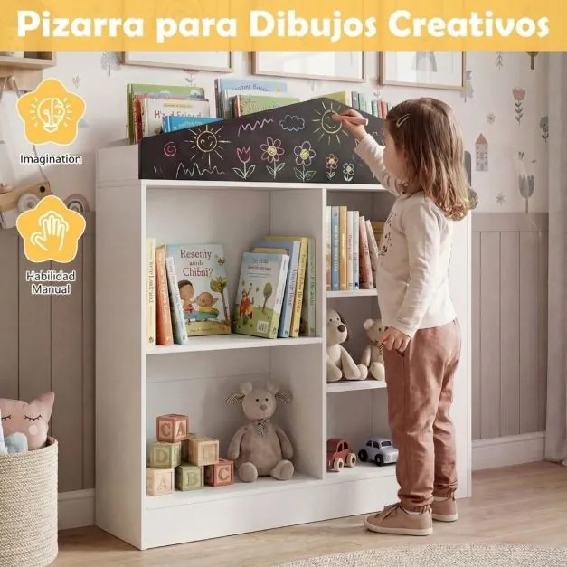 Estante infantil em forma de casa 94 x 30 x 102 cm com 11 compartimentos abertos para quarto, sala de jogos ou creche – Branca