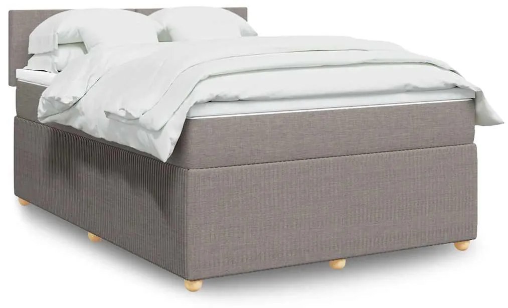 vidaXL Cama com molas/colchão 140x200 cm tecido castanho-acinzentado