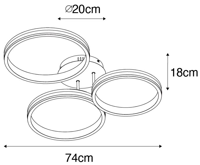 Candeeiro de teto em aço com LED regulável em 3 níveis 3 luzes - Navara