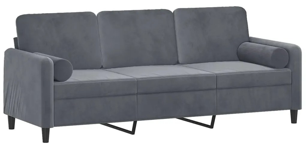 Sofá 3 lug. c/ almofadas decorativas 180 cm veludo cinza-escuro