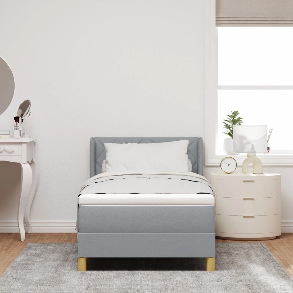 Cama Box Spring vidaXL com Colchão Cinzento-Claro 90x200 cm Tecido, Ca