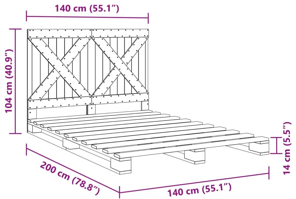Estrutura de cama com cabeceira 140x200 cm pinho maciço cinza