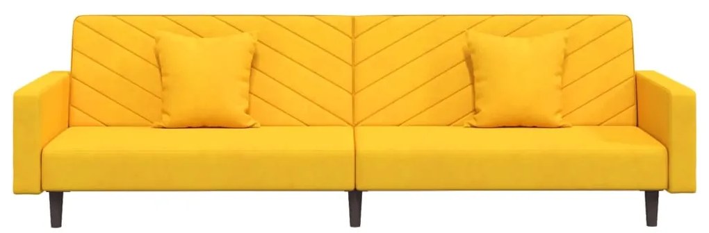 Sofá-cama 2 lugares com duas almofadas veludo amarelo