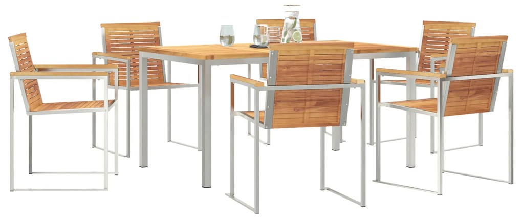 Conjunto de Jantar para Jardim vidaXL de 7 Peças Madeira Sólida Teca