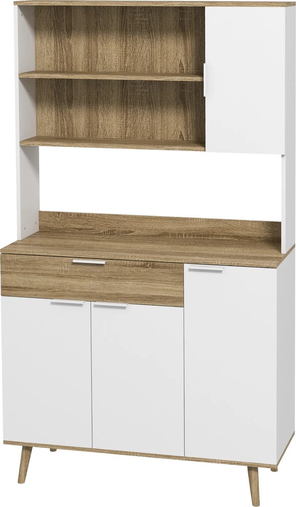 Armário de cozinha com 4 portas e 1 gaveta, estilo escandinavo, 98 x 39 x 180 cm, branco e natural 4,8