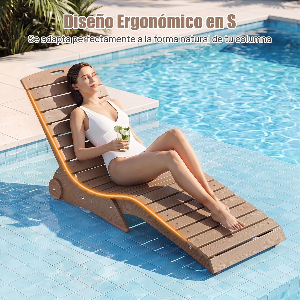Tumbona de Piscina, 163 x 55 x 64 cm, Design Ergonómico em Forma de S, Castanho