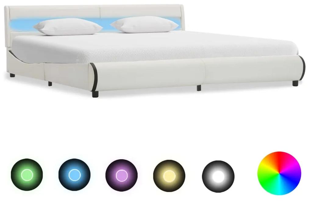 285019 vidaXL Estrutura de cama c/ LEDs couro artificial 180x200 cm branco