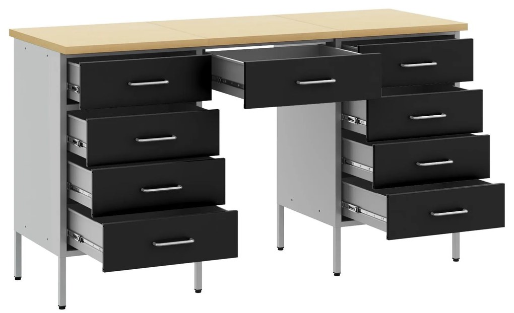 Conjunto de armário e mesa de trabalho em 3 peças vidaXL preto em made