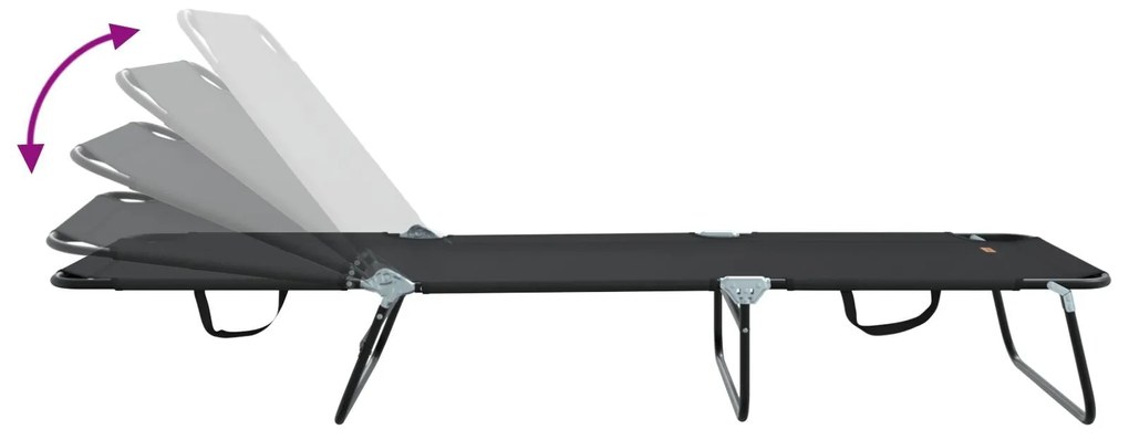 Espreguiçadeira Dobrável 2 pcs Portátil Preta 600D Tecido Oxford