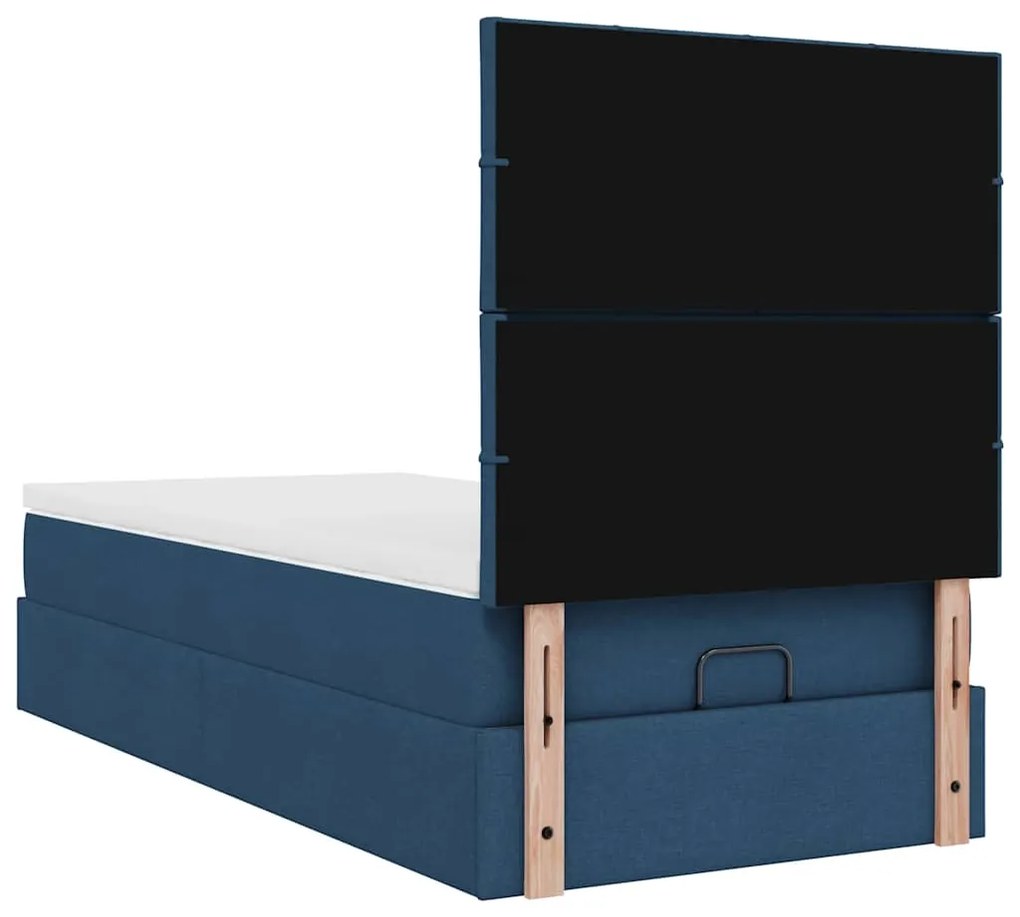 Estrutura de cama otomana com colchão tecido azul 90x200cm