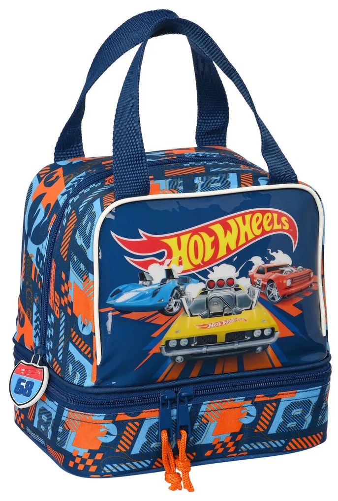 Lancheira Hot Wheels Speed club Laranja Azul Marinho 20 x 20 x 15 cm