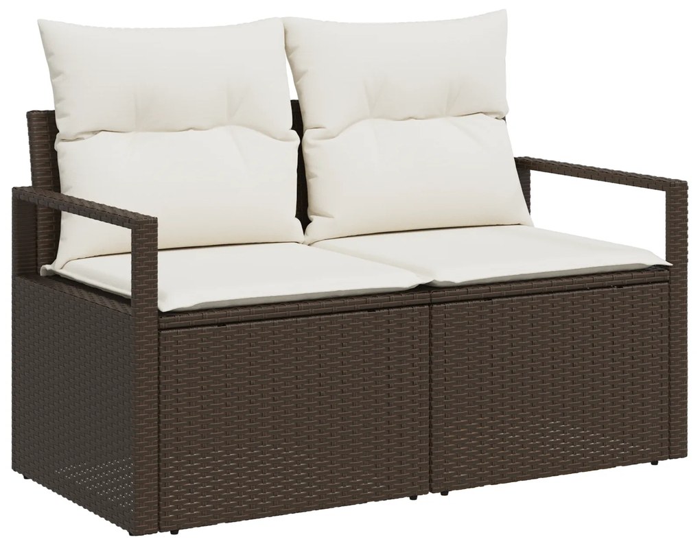 Conjunto de Sofá Jardim de 5 Peças com Almofadas Castanho Rattan Poly,