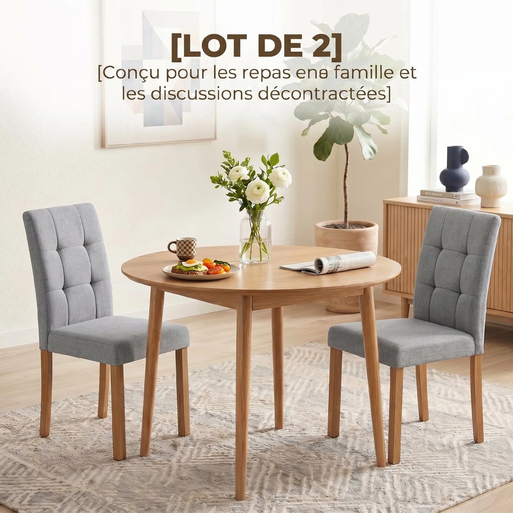 Conjunto de 2 cadeiras de sala de jantar (MESA NÃO INCLUIDA), cadeira de cozinha moderna com assento estofado em tecido com efeito de linho, cinzento