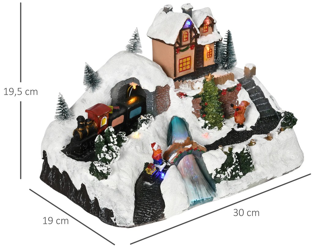 HOMCOM Cidade Natalina Iluminada com Luzes LED Árvore de Natal Giratória Música e Trem Decoração de Natal 30x19x19,5cm Multicor