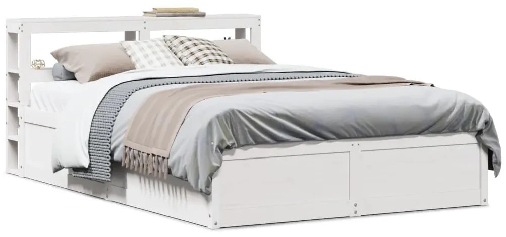 Estrutura de cama com cabeceira 140x200 cm pinho maciço branco