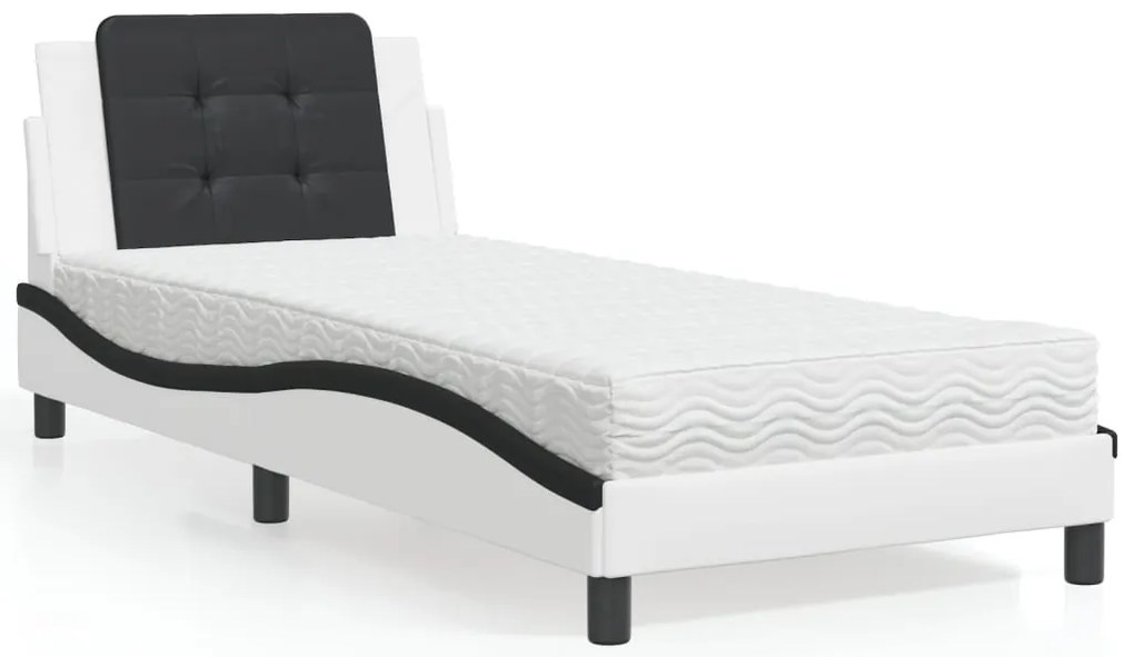 vidaXL Cama com colchão 80x200 cm couro artificial branco e preto