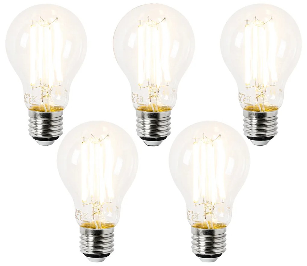 Conjunto de 5 Lâmpadas LED E27 A60 Transparentes 3,8W 806lm 2700K