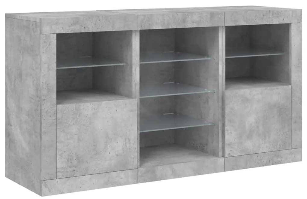 Aparador com luzes LED 123x37x67 cm cinzento cimento