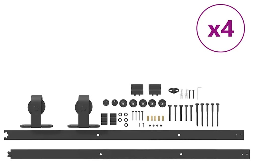 Kit de ferragens para porta deslizante 200 cm aço preto