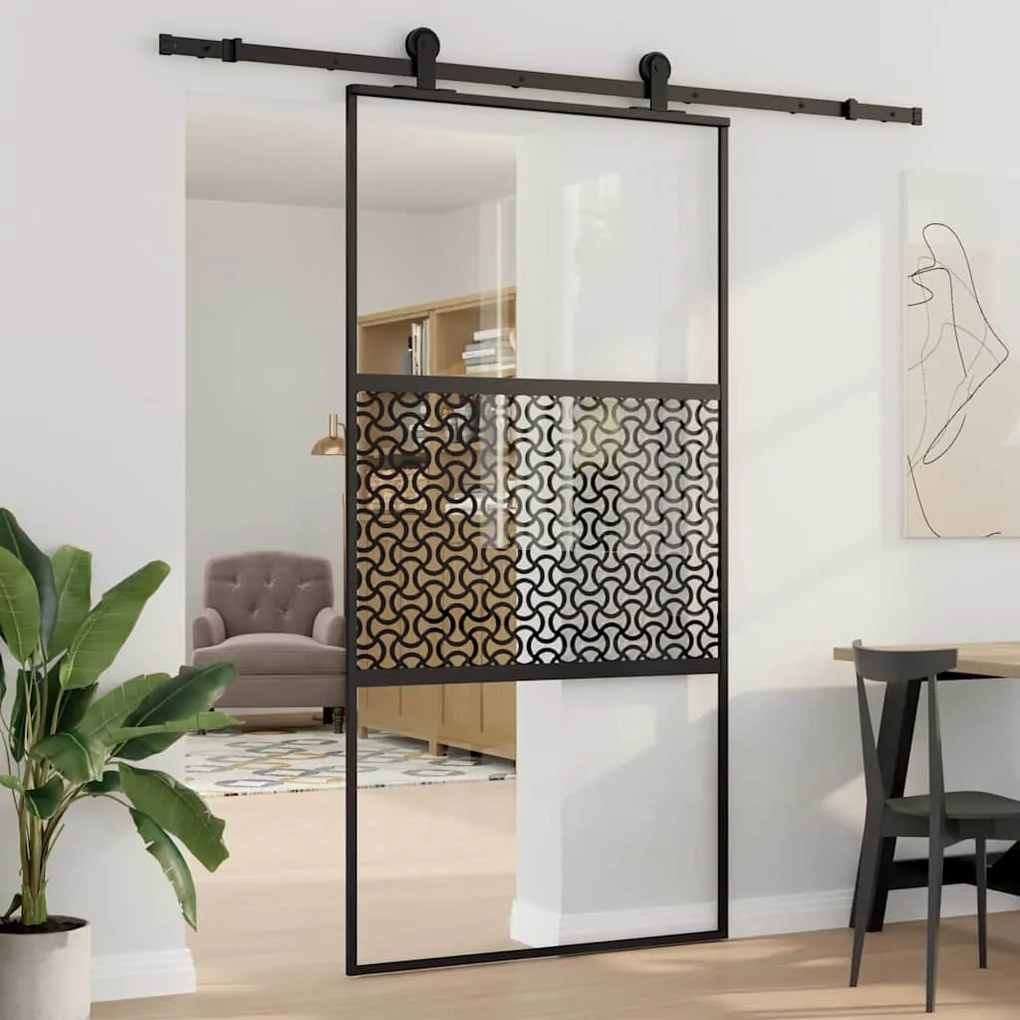 vidaXL Porta de vidro Fretwork Preto 90 x 2 x 205 cm Alumínio