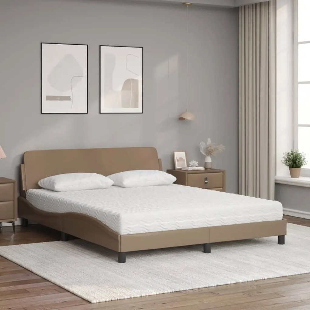 Cama com colchão 160x200 cm couro artificial cappuccino