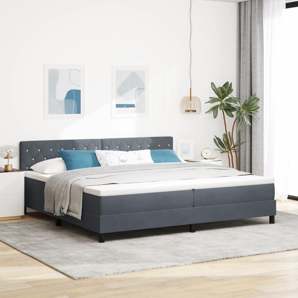 Cama Box com Colchão vidaXL Cinza Escuro 200x200 cm Veludo