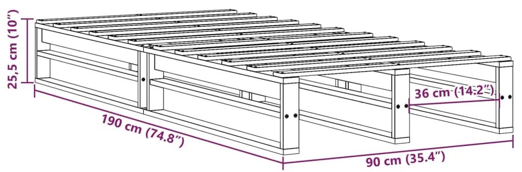 Cama sem colchão 90x190 cm madeira de pinho maciça branco