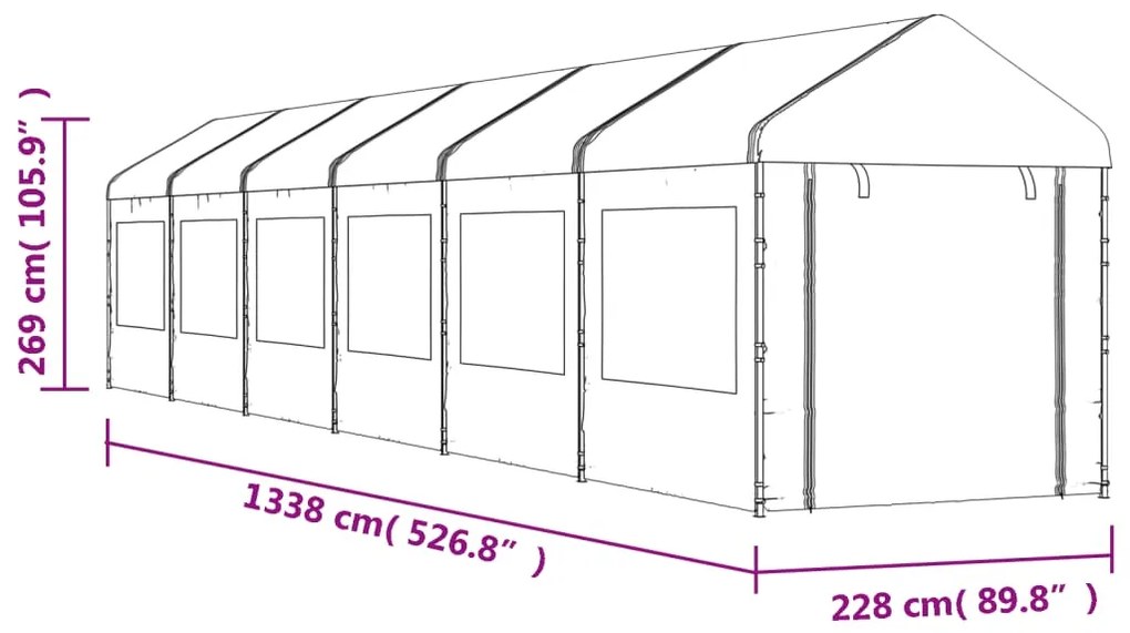 Gazebo com telhado 13,38x2,28x2,69 m polietileno branco