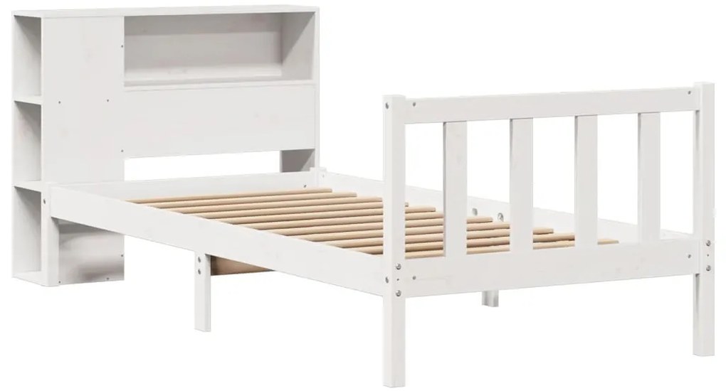 Cama com estante sem colchão 90x190 cm pinho maciço branco