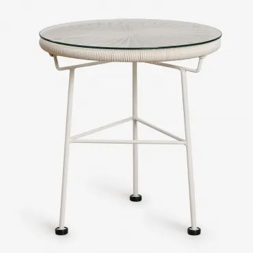 Mesa Auxiliar Para Jardim Redonda Ø45 Cm Em Aço E Rattan Sintético Acapulco Tapioca Bege - Sklum