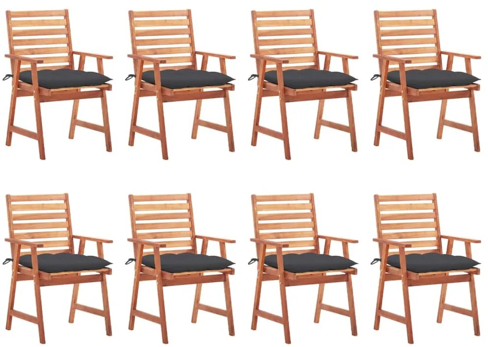 Cadeiras de jantar p/ jardim 8 pcs c/ almofadões acácia maciça