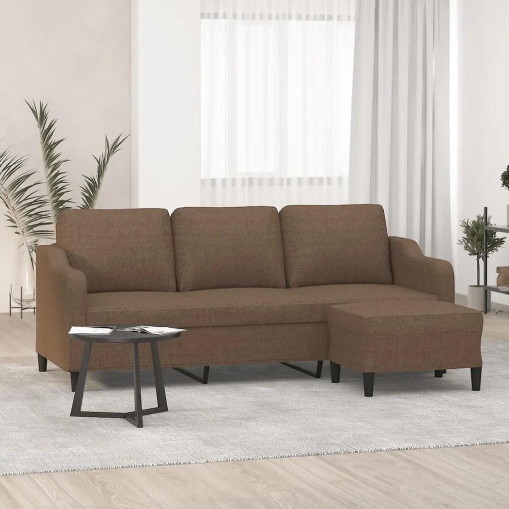 Sofá de 3 lugares com apoio de pés 180 cm tecido castanho