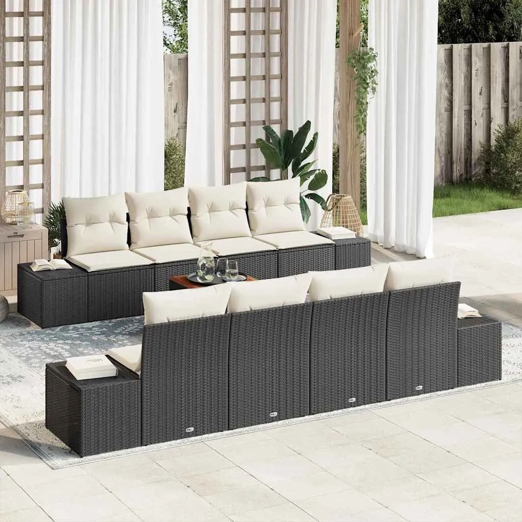 vidaXL Conjunto de Sofá de Jardim com 9 Peças e Almofadas de Poly Rattan na Cor Acácia Preta