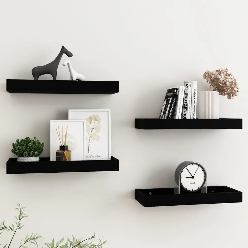 vidaXL Prateleiras de parede Loggia 4 pcs 40x15x4 cm MDF preto