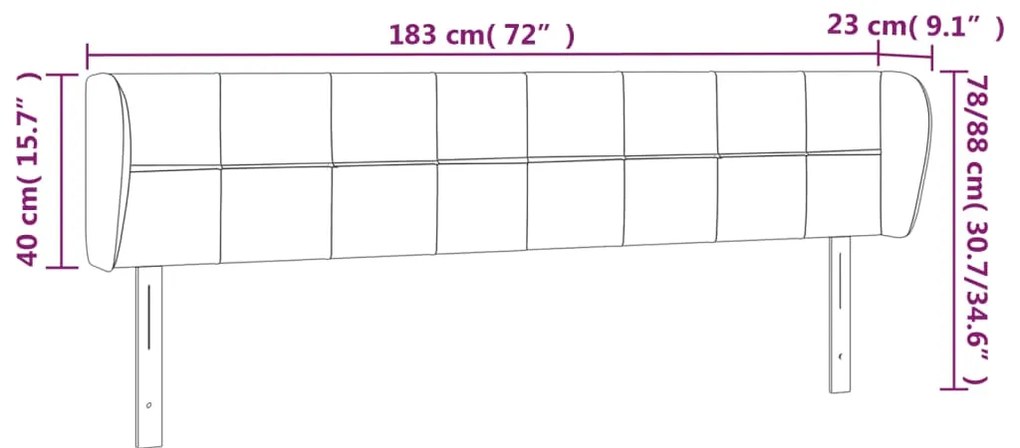 Cabeceira de cama c/ abas veludo 183x23x78/88cm azul-escuro