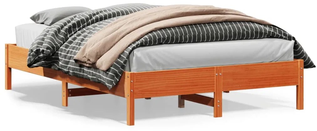Cama sem colchão 160x200 cm madeira pinho maciço castanho-mel