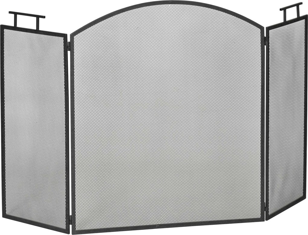 HOMCOM Protetor de Lareira 3 Painéis Dobráveis – Antifaíscas – 110 x 24 x 76,5 cm – Aço Preto | Aosom Portugal