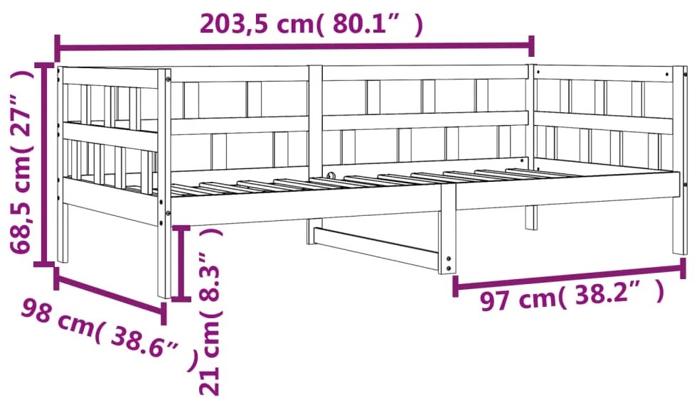 Sofá-cama 90x200 cm madeira de pinho maciça castanho cera