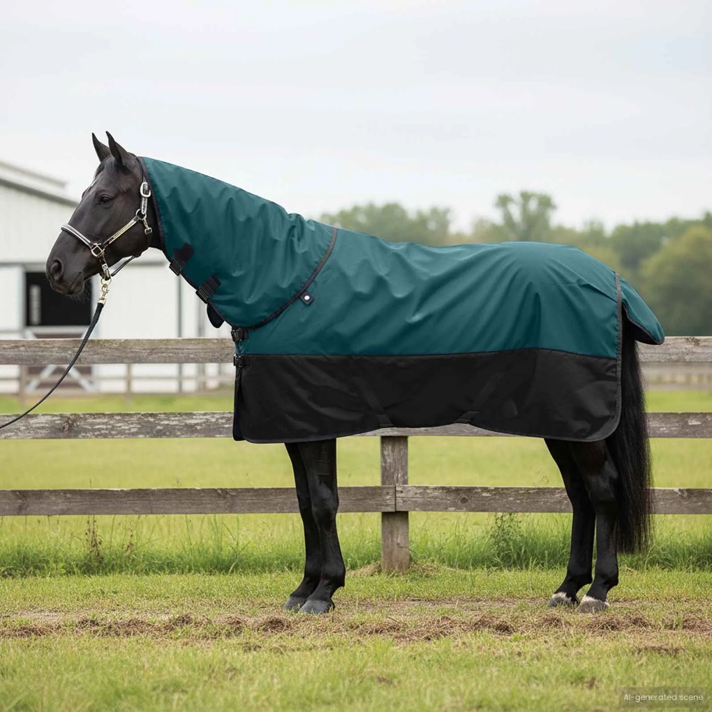 vidaXL Cobertor de Cavalo Verde Escuro e Preto 95 cm Poliéster