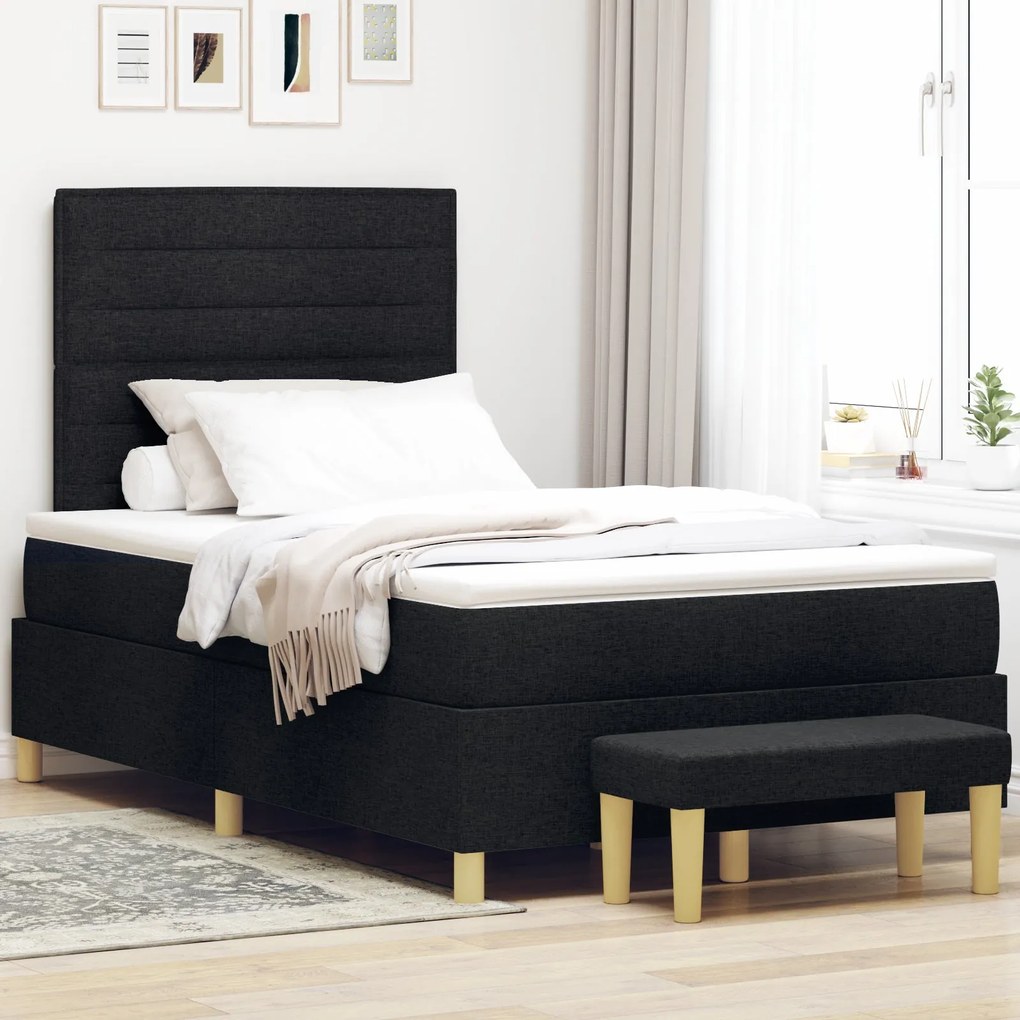 Cama Box Spring com Colchão e Banco Preto 120x200 cm Tecido