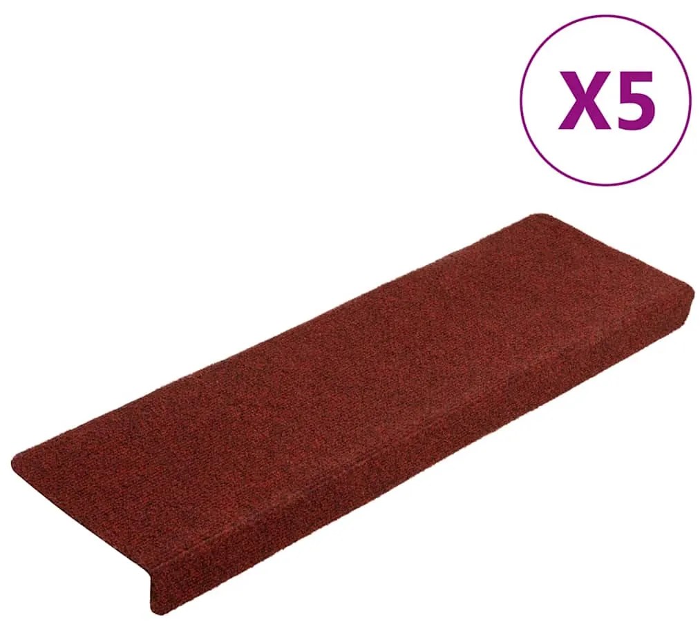 Tapetes de escada 5 pcs 65x21x4 cm agulhado bordô