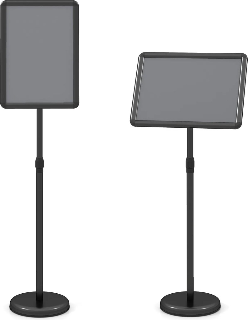Conjunto de 2 Suportes de Chão para Cartazes A3, 30 x 42 x 87-137 cm, Altura Ajustável, Preto
