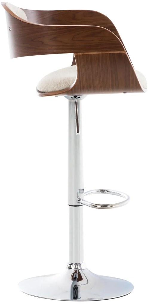 Banco de bar Kingston em tecido e com estrutura cromada 50 x 88-102 x 48 cm Creme + Cor Nogueira