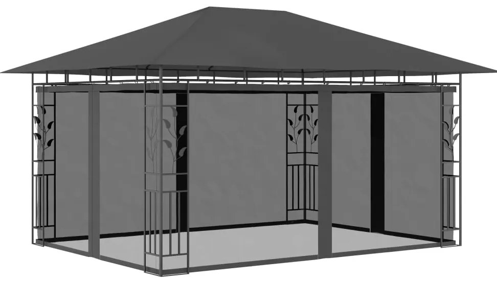 Gazebo c/ mosquiteiro e cordões luzes LED 4x3x2,73m antracite