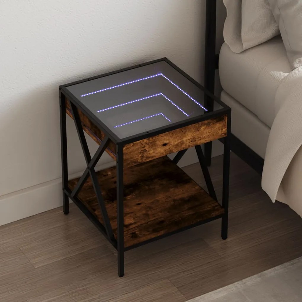 Mesa de cabeceira c/ LED Infinity 40x40x49 cm carvalho fumado